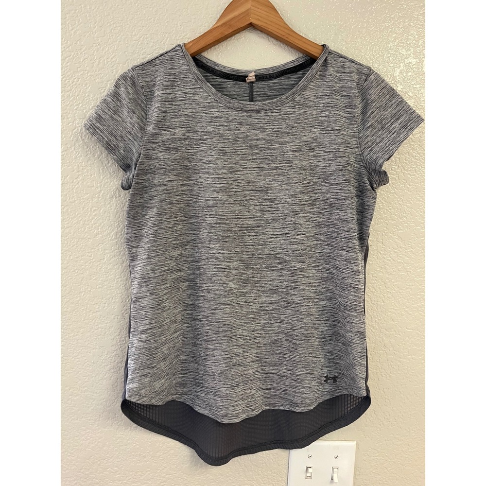 Under Armour HeatGear Run Gray Space Dye Mesh Back Training Shirt Womens Medium
